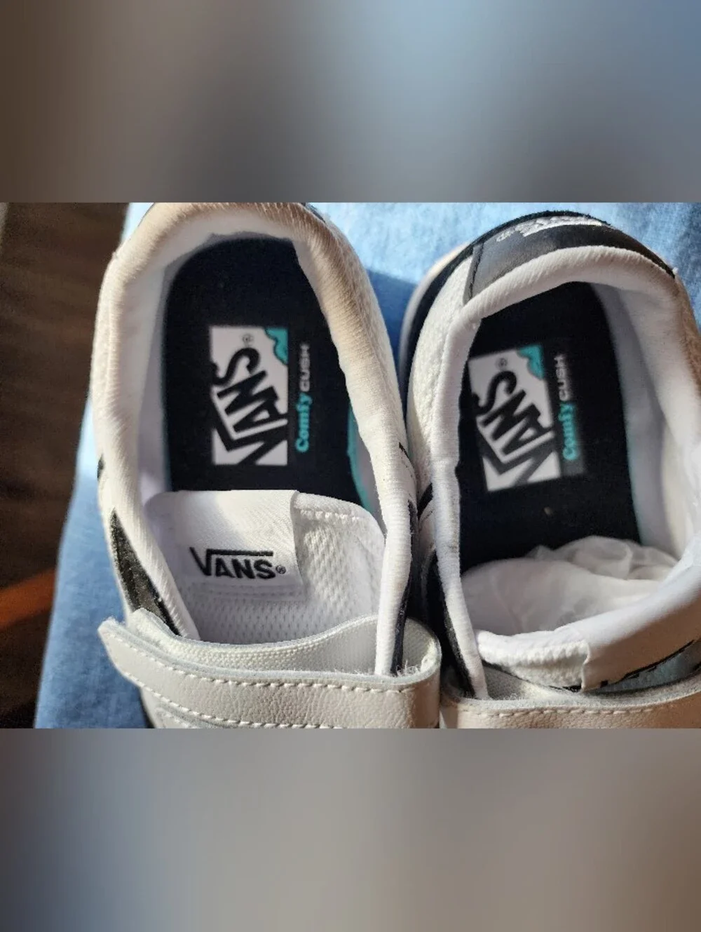 Vans Lowland Comfy Cush Varsity Black and White Velcro Sneakers